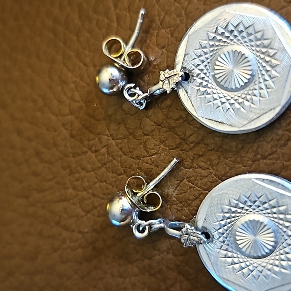 Vintage Atomic Spirograph Sunburst Disc Medallion Dangle Post Earrings - Picture 4 of 4